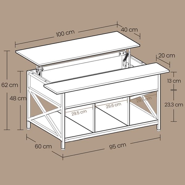 Höjdjusterbart soffbord - spånskiva - stålstomme - 60 x 100 x 48-62 cm