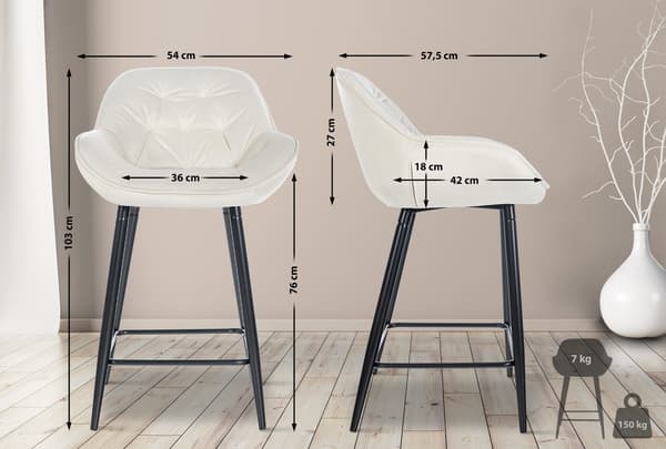 Uppsättning av 2 sammet barstolar - sammetstolar - stöd nedre rygg