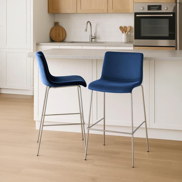 Barstol sammet - sammetstol - ergonomisk sittkomfort - blå - 4 -benen kromram