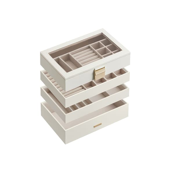 Stapelbar smyckeskrin - organisatör - 4 nivåer - sammetsfoder - 25 x 15 x 10 cm