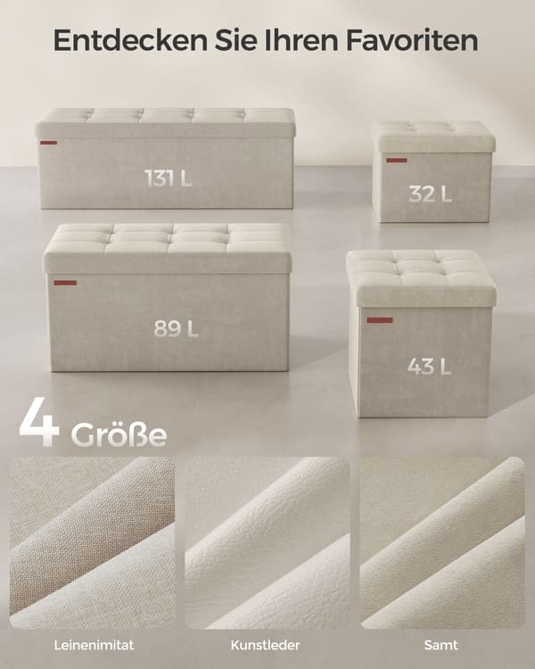 Förvaringsbänk krämvit - stoppad sittlåda - MDF, sammet, skum - 38 x 76 x 38 cm