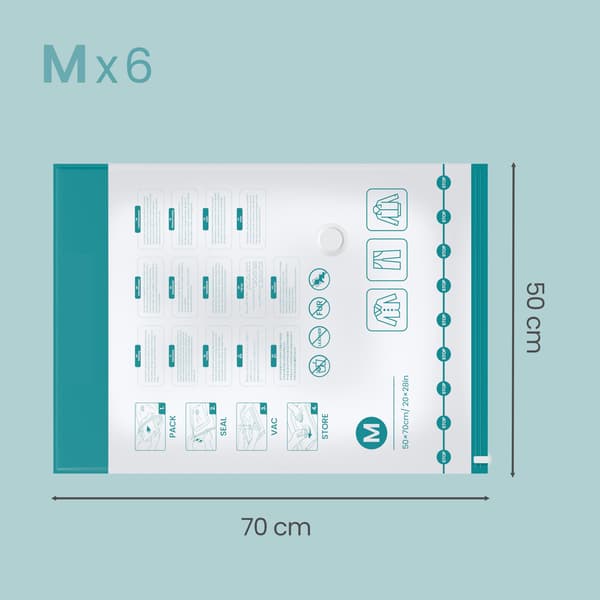 Vakuumpåsar set om 6 för kläder | Transparent | 70x50 cm