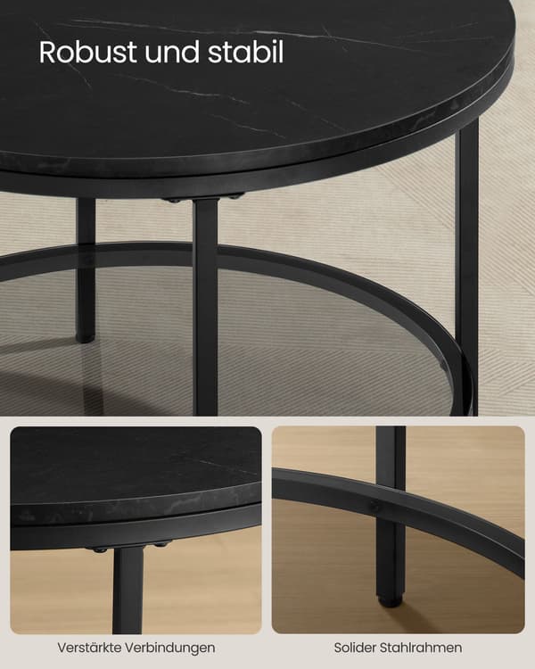 Soffbord 2 plan - Glas - Marmorlook - Svartgrå - 65 x 46 cm