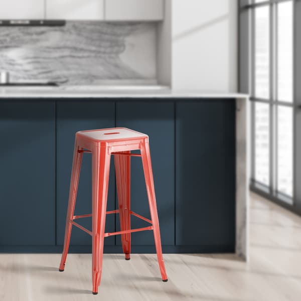 Uppsättning av 2 barstolar - Högpallar - Stackbar, Space -Saving Design | Färg: Röd