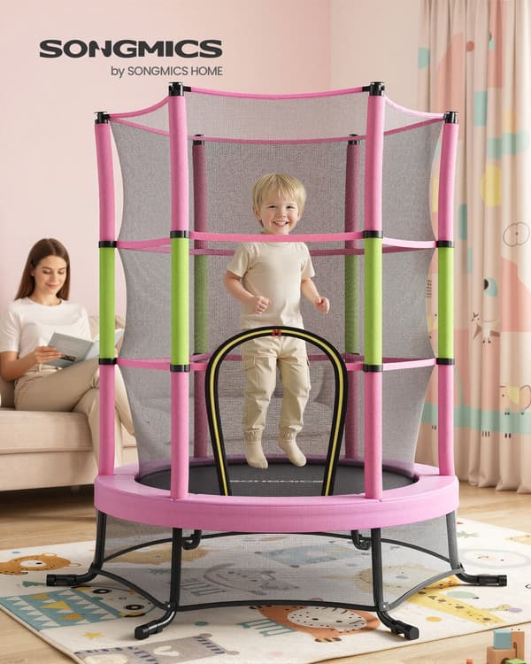 Barnstudsmatta med skyddsnät och kantskydd | Rosa | 174x174x189 cm