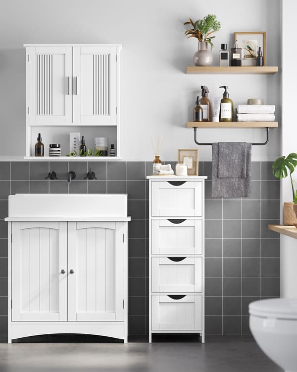 Sidoskåp med lådor - förvaring - vit MDF - 30 x 82 x 30 cm