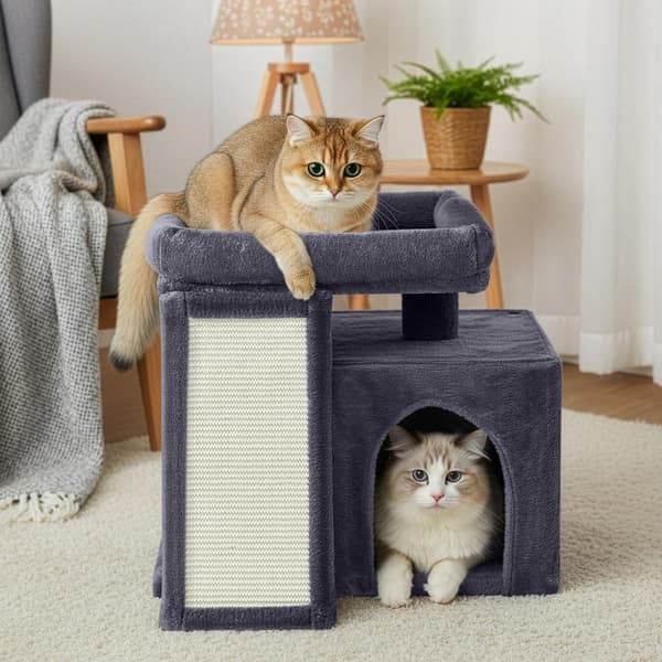 Litet kattträd med skrapbräda | Mörkgrå | 39,2x51x46,4 cm