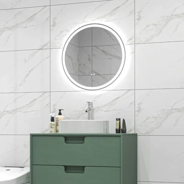 LED badrumsspegel med touchkontroll | Färg: Vit+Silver | Mått: 60x3x60 cm
