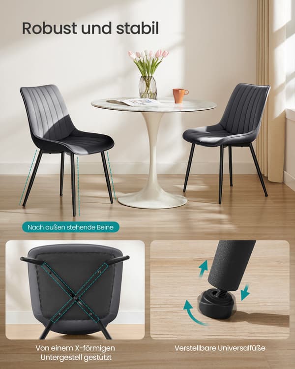 Matsalsstolar set om 2 - gråbläcksvart - stålben - 60 x 50,1 x 88,6 cm
