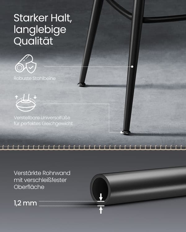 Set med barstolar svart – stål, PU-läder, 76 cm sitthöjd, 120 kg