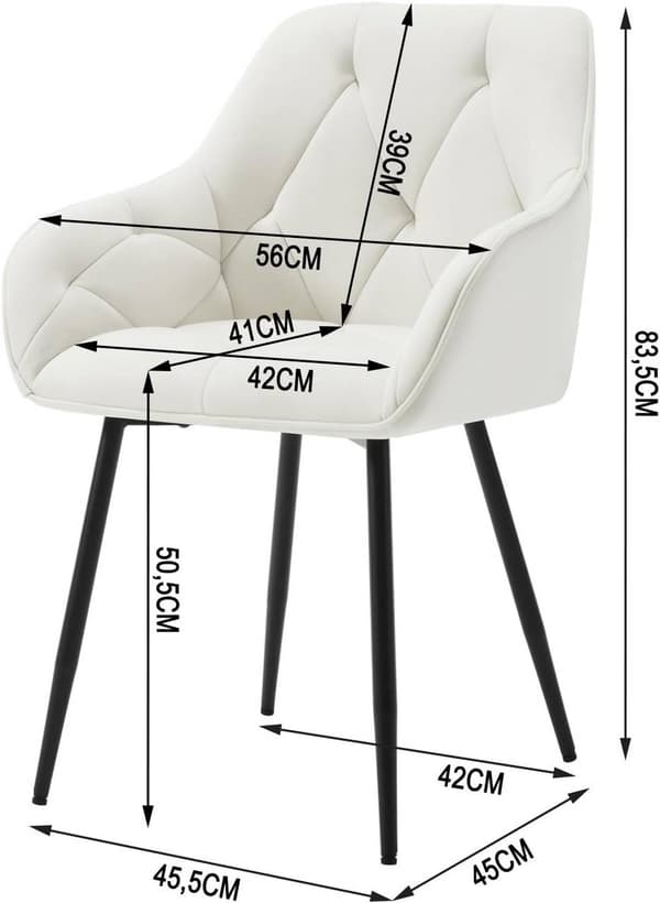 Set med 6 matsalsstolar i sammet med armstöd | Grädde | 56x53x83,5 cm