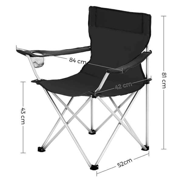 Campingstolar set om 2, hopfällbara, lätta, svarta - 84 x 52 x 81 cm