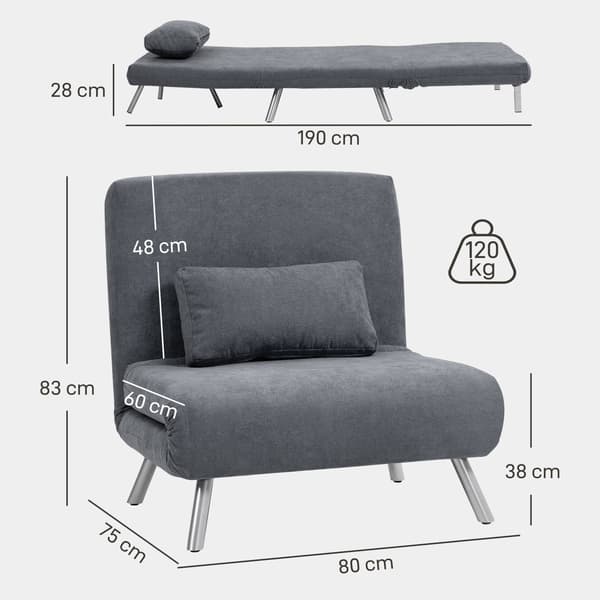 3-i-1 fåtöljsäng - hopfällbar sovstol | Färg: Grå | Mått: 75x60x83 cm