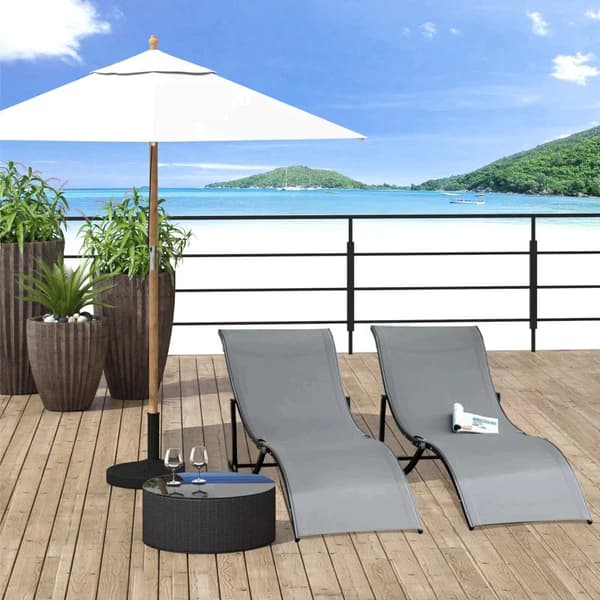 Set med 2 solstolar - S-formad solstol | Färg: Grå | Mått: 61x165x63 cm