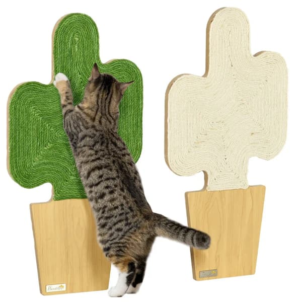Kattskrapbräda set om 2 - Cactus design | Färg: Ek+Vit+Grön