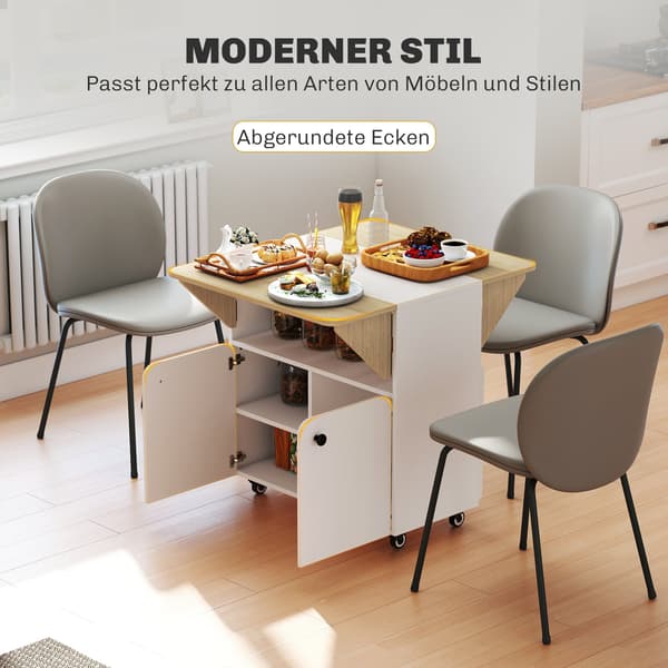 Fällbart rullbordsskåp - Dubbelt fällbart bord | Färg: Vit, brun | Mått: 83x70x75 cm