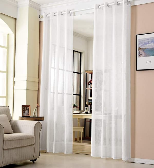 Transparent gardin med ringar i linnelook | Vit | 140x245 cm