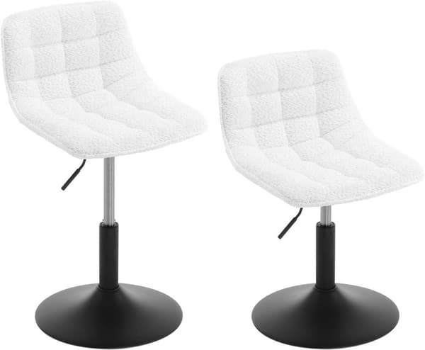 Set med 2 barstolar med chenille ryggstöd | Vit | 42,5x35x38-49,5 cm