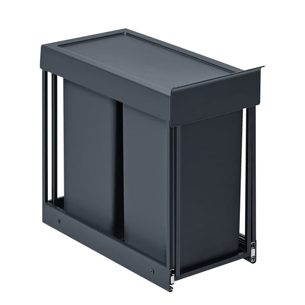 Kökssoptunna, sopsortering för underskåp, 2 x 15 liter | Grå | 48,6x29,2x44 cm