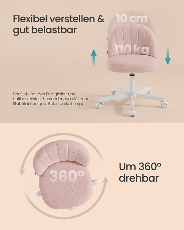 Fleecestol med klädsel | Pastellrosa | 60x60x73-88 cm
