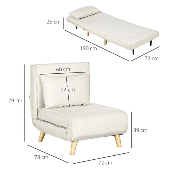 Hopfällbar sovstol med sovfunktion | Färg: Vit | Mått: 72x78x79 cm