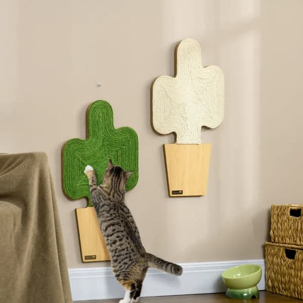 Kattskrapbräda set om 2 - Cactus design | Färg: Ek+Vit+Grön