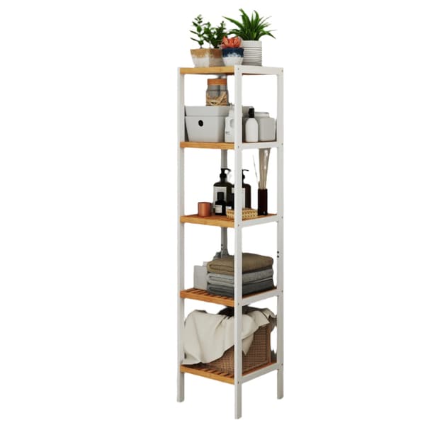 Smalt badrumsskåp 5 våningar bambu 33x33x146 cm