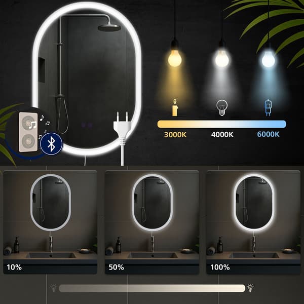 Badrumspegel med Bluetooth - Wall Mirror - LED -belysning och antikondensfunktion