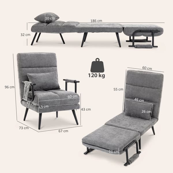 Sovfåtölj 3-i-1 med sovfunktion | Färg: Grå | Mått: 67x73x96 cm