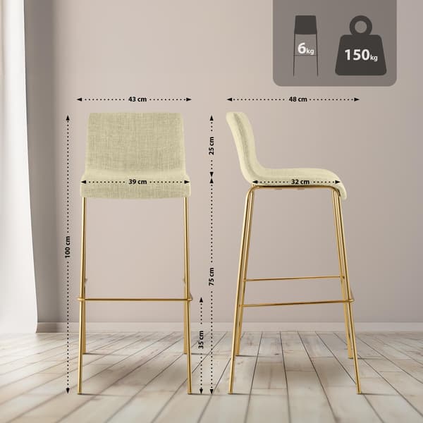 Set med 2 barstolar Hover - tygsits | Färg: Kräm | Mått: 43x48x100 cm