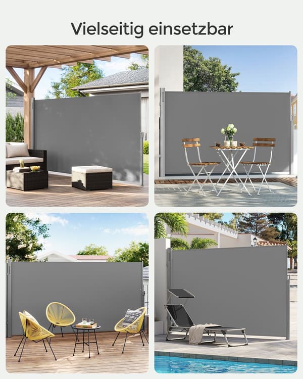 Utdragbar sidomarkis 180 x 400 cm - solskydd, insynsskydd, aluminium, grå