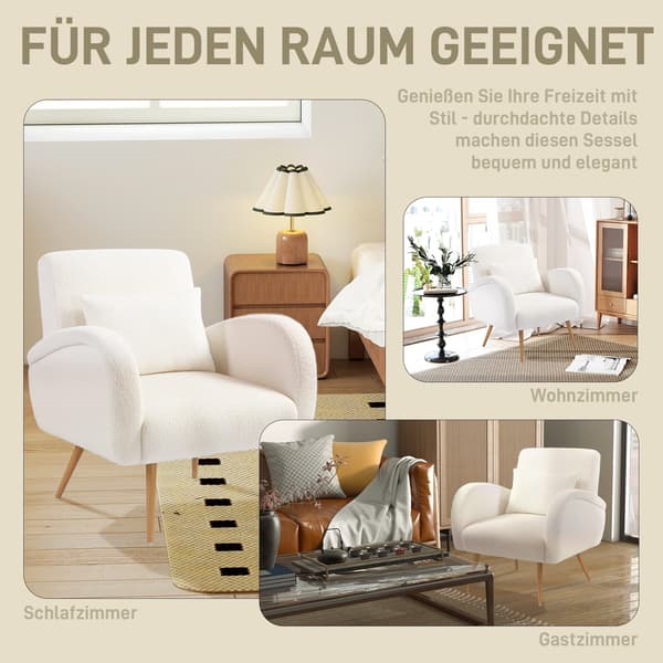Fleecefåtölj med ländkudde | Färg: Vit | Mått: 77x77x83 cm