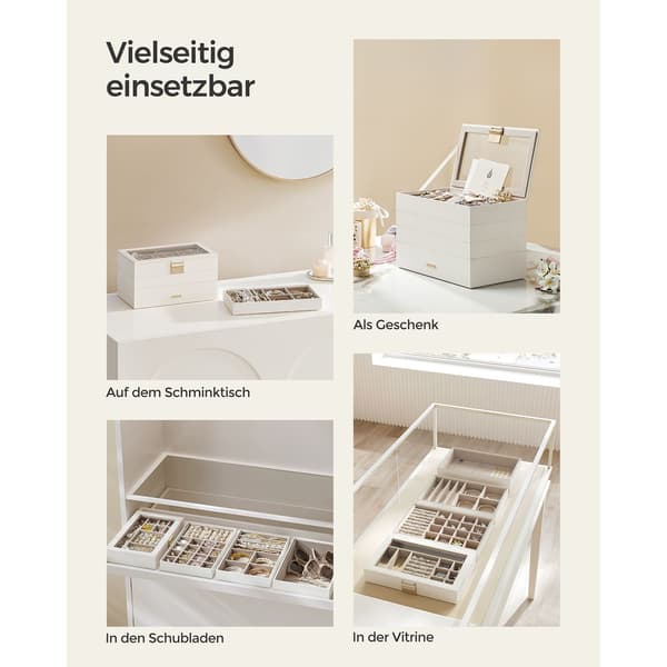 Stapelbar smyckeskrin - organisatör - 4 nivåer - sammetsfoder - 25 x 15 x 10 cm