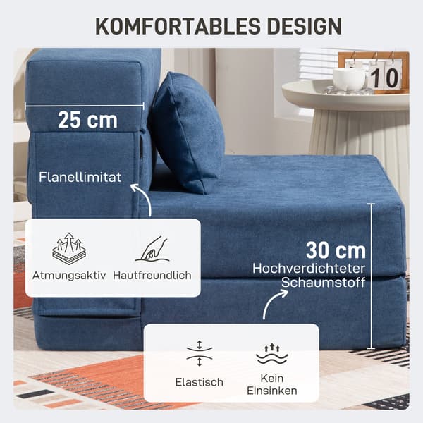 Golv bäddsoffa - Blå soffa | Färg: Blå | Mått: 210x80x15 cm