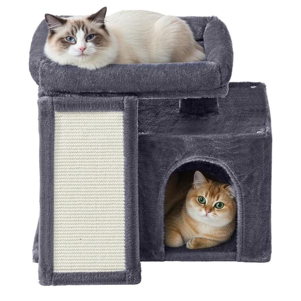 Litet kattträd med skrapbräda | Mörkgrå | 39,2x51x46,4 cm