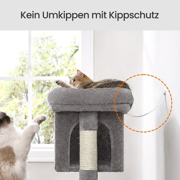 Kattskrapstolpe med stor plattform | Ljusgrå | 32x49x74 cm