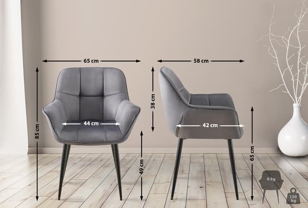 Sammet matsalstol - sammet - ergonomisk design, modern komfort och fasthetsfärg: mörkgrå