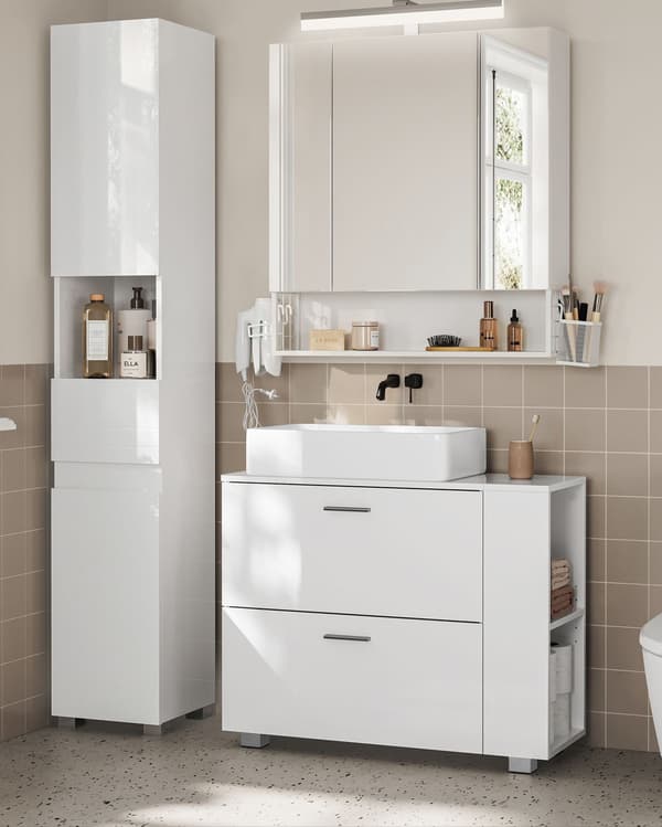 Vitt MDF tvättställsunderskåp - badrumsmöbler - 30 x 80 x 64 cm