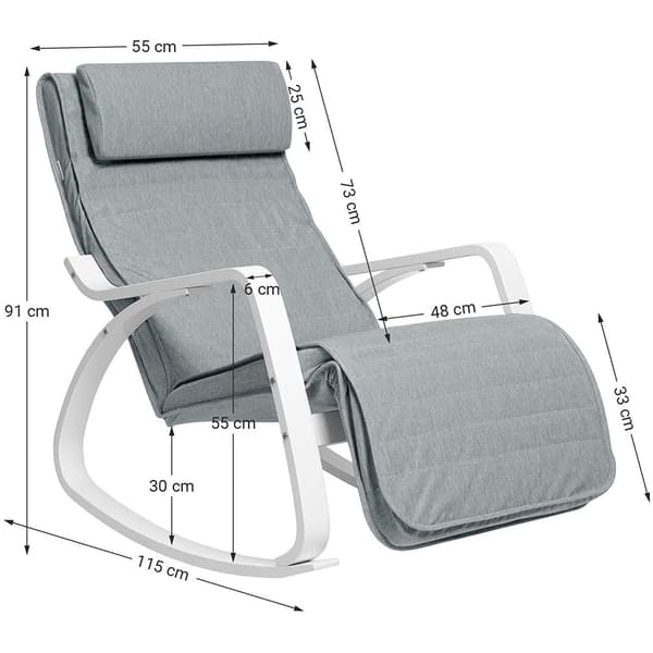 Gungstol med fotstöd - justerbart - björkträ - 150 kg - grå