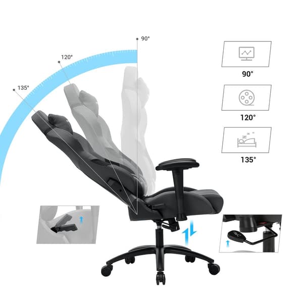 Gamingstol med ländkudde – ergonomisk PC-stol – polyester – grå/svart