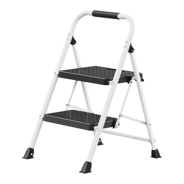 Fällbar 2-stegs trappa av stål | Vit | 54,5x46,5x79 cm