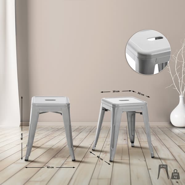 Modern stapelbar pall - Barstol - Space -Saving Design | Färg: Silver