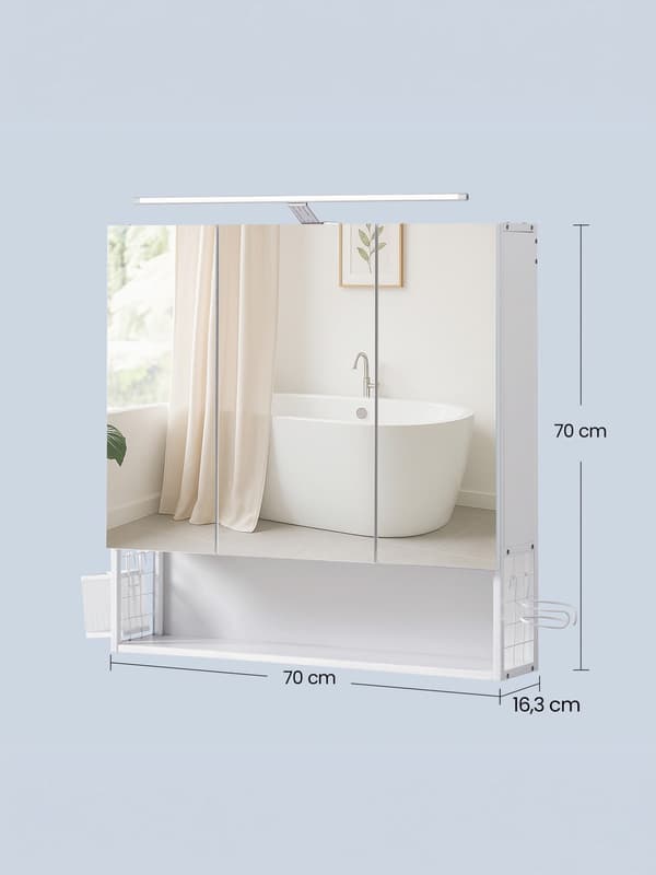Badrumsskåp med LED-belysning | Vit | 70,1x14,6x70,1 cm