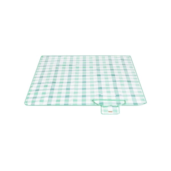 Vattentät picknickfilt 200 x 200 cm - sammet, skumfyllning - grön-vit