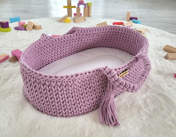 Boho Doll's Basket - Cotton Both Basket - Handmade & bekväm för dockor, lavendel