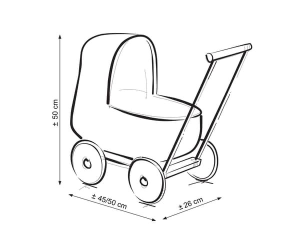 Wicker Doll Pram, Wicker Children's Buggy, Handmade & robust med träram - Bellafurn