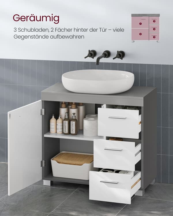 Tvättställsunderskåp vit cementgrå - MDF - 30 x 70 x 64 cm