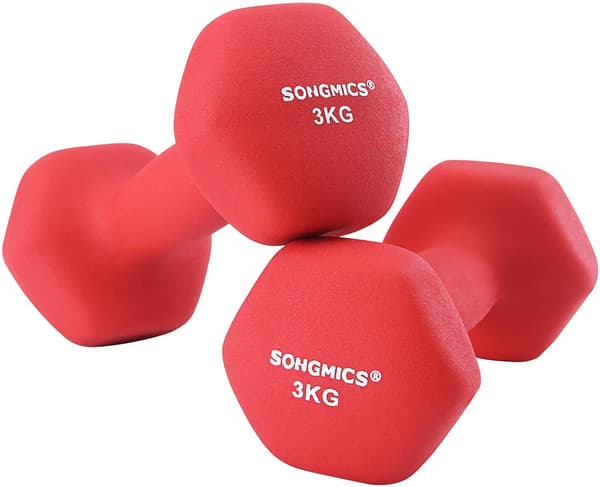 Hantlar, set om 2, 2 x 3 kg, röd, 20 x 9 x 8,5 cm