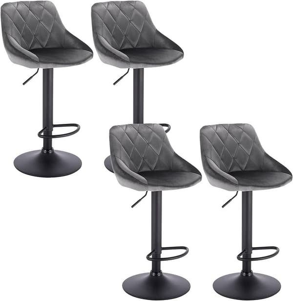 Barstolar 4-delat set, sammet, justerbara och vridbara | Mörkgrå | 35x38x86-106 cm