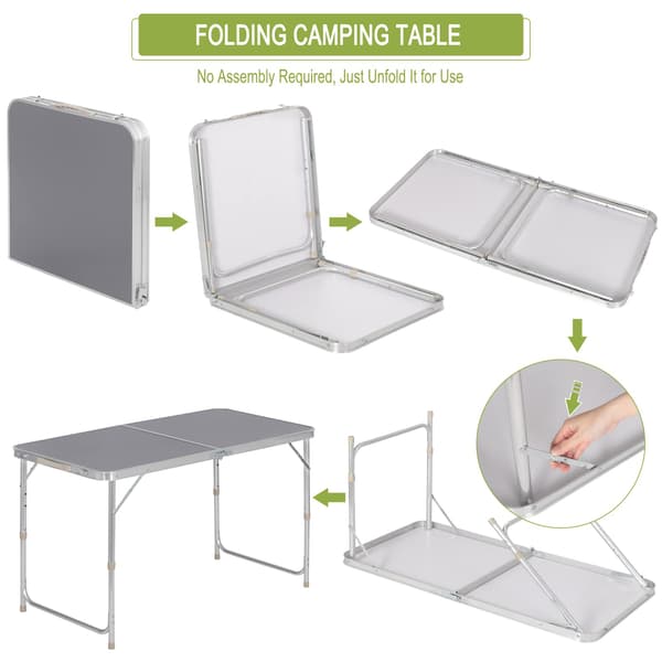 Campingbord fällbart bord justerbart trädgårdsbord | Grå | 60x120x55/62/70 cm